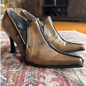 Unbranded Vintage Women Bronze Brown Square Pointed Toe Pumps Avant Garde Sz 5.5